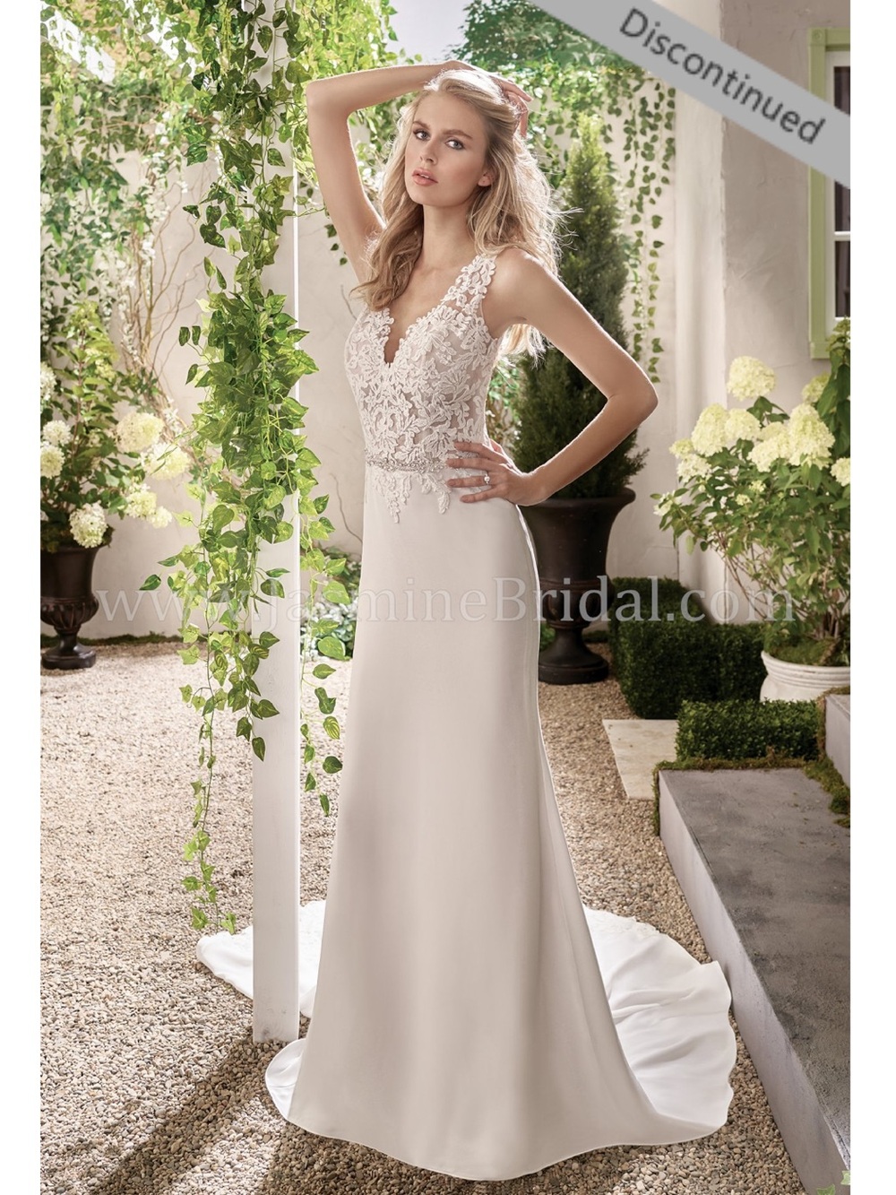 Jasmine Embroidered Lace Appliqué Ivory Wedding Dress with Train